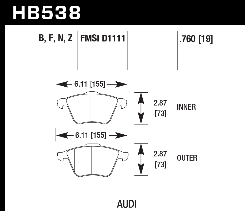 Hawk Performance HB538N.760 HP Plus Brake Pads Front