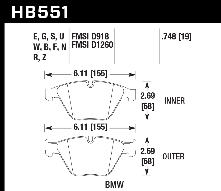 Hawk Performance HB551E.748 Blue 9012 Brake Pads Front