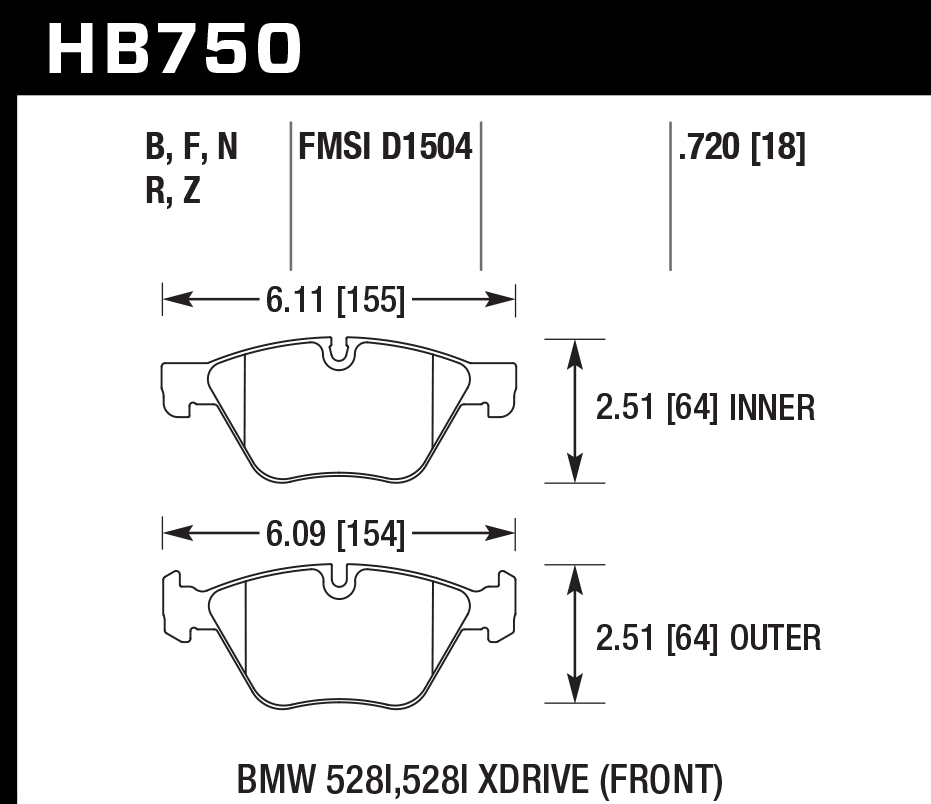 Hawk Performance HB750Z.720 PC Brake Pads Front