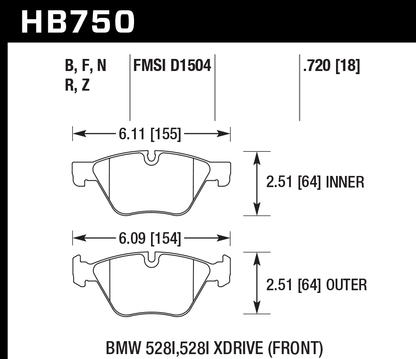 Hawk Performance HB750Z.720 PC Brake Pads Front