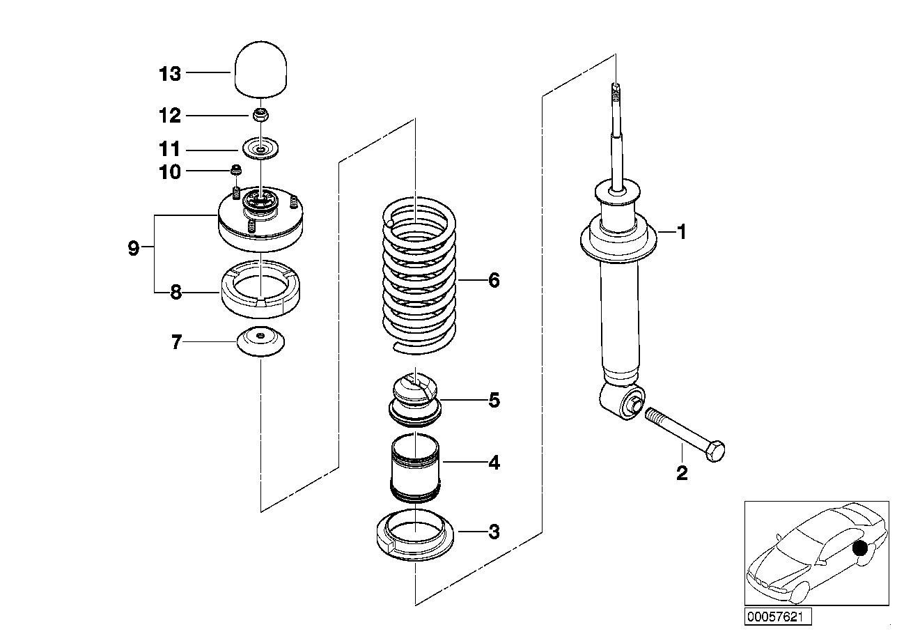 Genuine BMW 33528022574 E52 Spring Strut, Rear (Inc. Alpina V8)