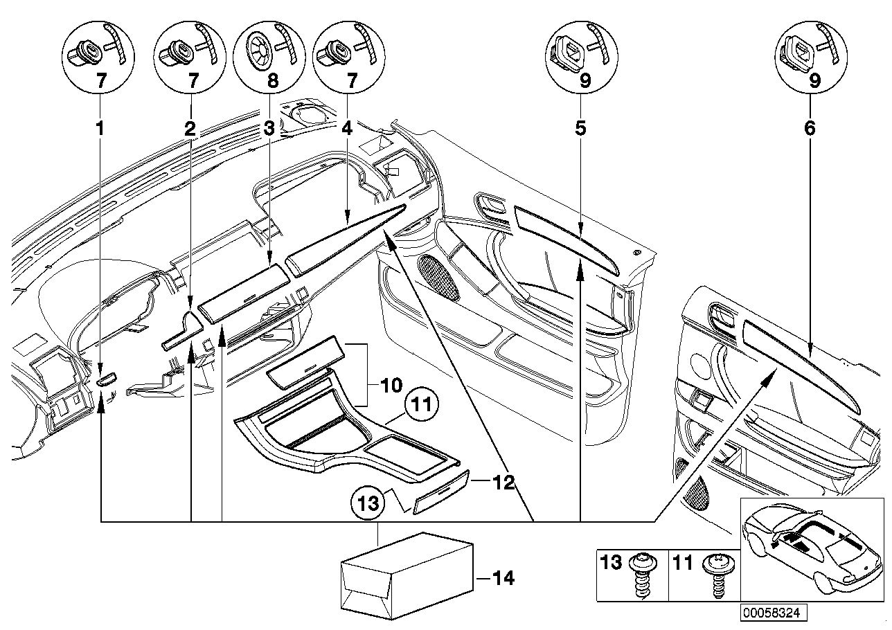 Genuine BMW 51417124756 E53 Poplar Wooden Strip, Door Front Right RAUCHGRAU (Inc. X5) | ML Performance UK UK Car Parts