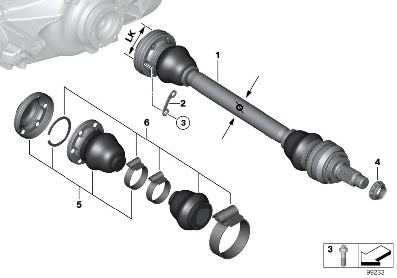 Genuine BMW 33217561792 E87 E92 Exch. Output Shaft, Right LK=80mm/D=38mm (Inc. 116i, 116i 1.6 & 323i)