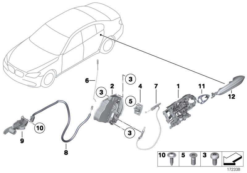 Genuine BMW 51227199441 Operating Rod, Door Rear Left SSR (Inc. 730i, 740LdX & 730d) | ML Performance UK UK Car Parts