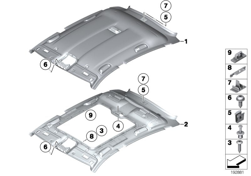 Genuine BMW 51449167631 Molded Roof Lining F Panoramic Roof EVERESTGRAU (Inc. 535i, 550iX & 550i) | ML Performance UK UK Car Parts