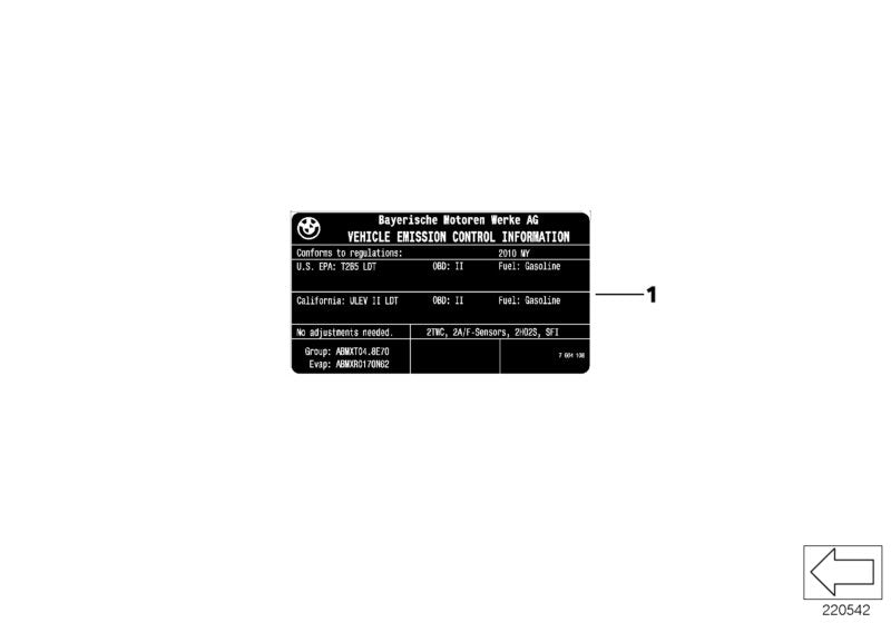 Genuine BMW 71228485217 G01 Label "Exhaust Emission" MY18 (Inc. X3 M40iX) | ML Performance UK UK Car Parts