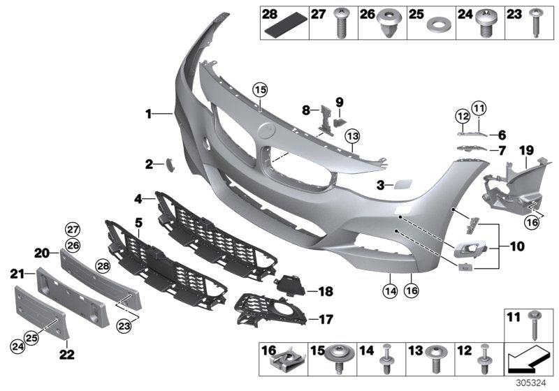 Genuine BMW 51118061648 F34 F34 Trim Cover, Bumper, Primed, Front US (Inc. 335iX, 328iX & 340iX)