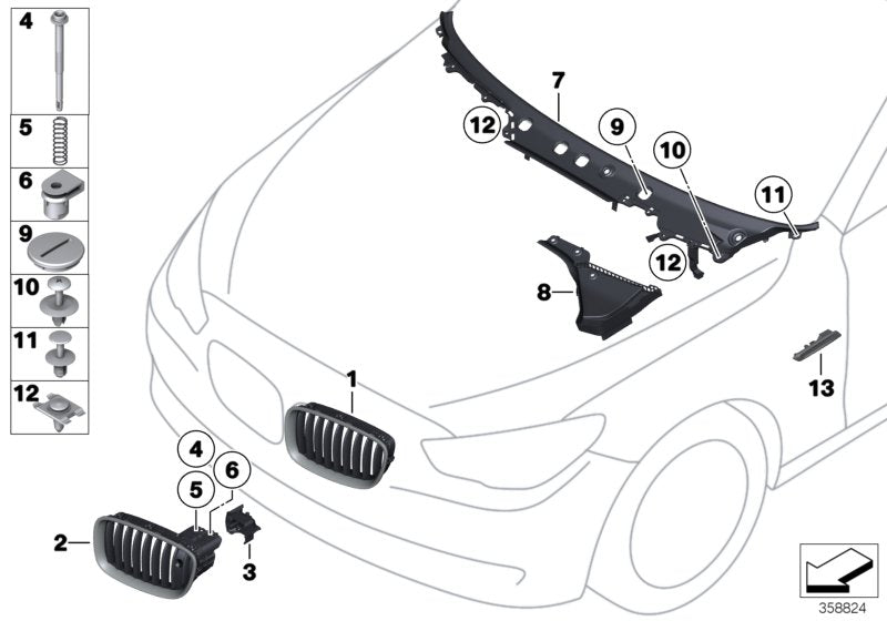 Genuine BMW 51137340318 Grille, Front, Right ALU MATT (Inc. 535d, 535dX & 550iX) | ML Performance UK UK Car Parts