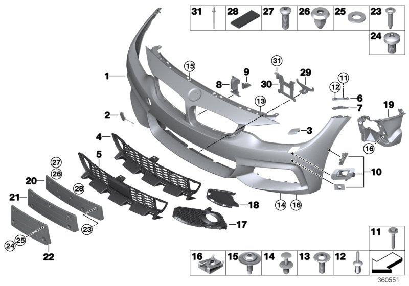 Genuine BMW 51118061929 F33 F32 Trim Cover, Bumper, Primed, Front PDC/PMA/SVC (Inc. 435i, 435iX & 430i)