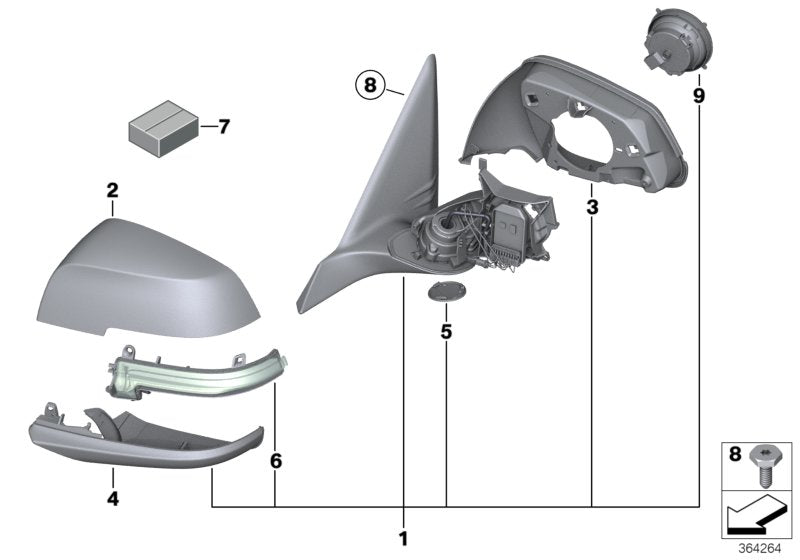 Genuine BMW 51167245308 Heated Outside Mirror, Right SHADOW-LINE (Inc. 328iX, 318d & 335iX) | ML Performance UK UK Car Parts