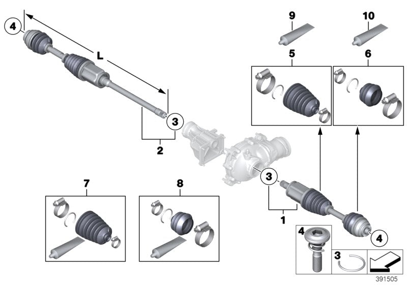 Genuine BMW 31607618678 Exch. Output Shaft, Right L=907mm (Inc. 740LdX, 750dX & 530dX)