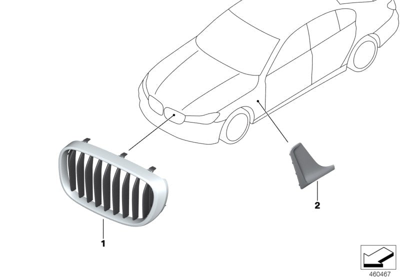 Genuine BMW 51137464457 G11 Grille, Front, Left BLAU / NIVI (Inc. 740e, 740Le & 740LeX) | ML Performance UK UK Car Parts