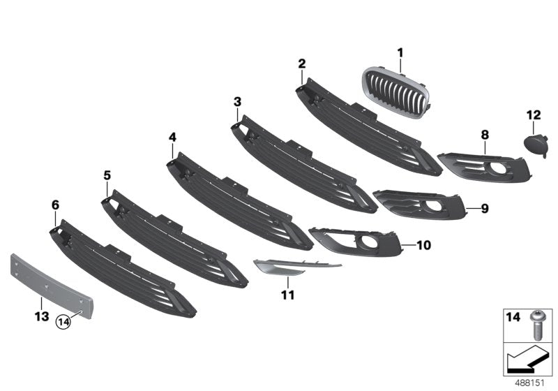 Genuine BMW 51117364728 F46 Grill, Bumper, Center, Open SPORT LINE (Inc. 225i, 218dX & 225iX) | ML Performance UK UK Car Parts