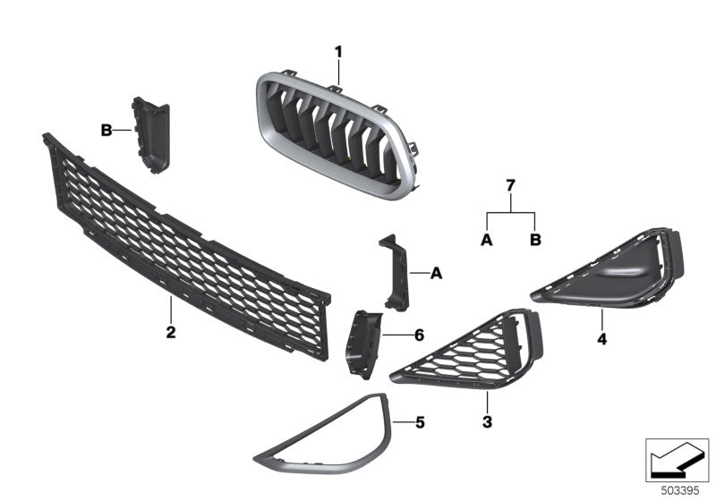 Genuine BMW 51138070222 F39 Grille, Front, Right MSX (Inc. X2 M35iX) | ML Performance UK UK Car Parts