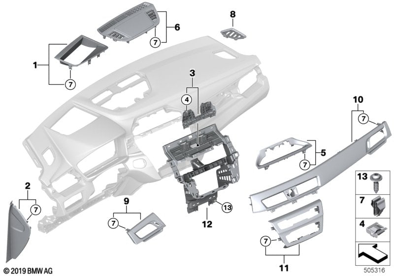 Genuine BMW 51458070699 F39 Cover P.Dashb.Alu.Hexagon Anthr.Fr.Pass. PERLGLANZ CHROM (Inc. X2) | ML Performance UK UK Car Parts