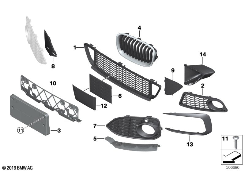 Genuine BMW 51138080314 F22 Grille, Front, Right CERIUM GREY (Inc. M235iX, M240i & M240iX) | ML Performance UK UK Car Parts