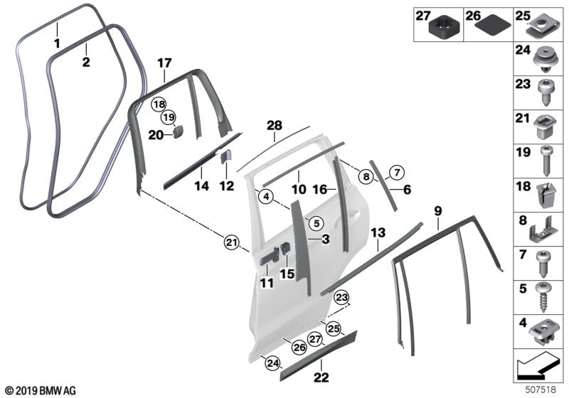 Genuine BMW 51357393446 G01 Cover, Window Frame, Right Rear Door ALU HGL (Inc. X3) | ML Performance UK UK Car Parts