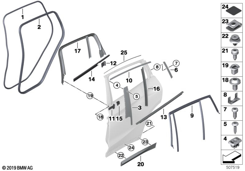 Genuine BMW 51357416536 Trim Window Guide Rail Rear Right SW HGL (Inc. X4) | ML Performance UK UK Car Parts